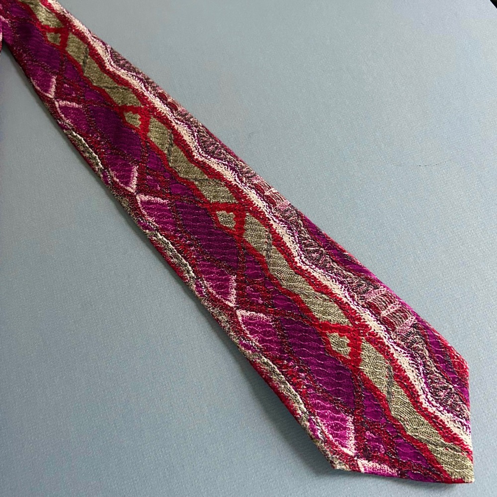 COOGI Australia Silk Tie 3D knit style Purple Red Multicolor Abstract VTG